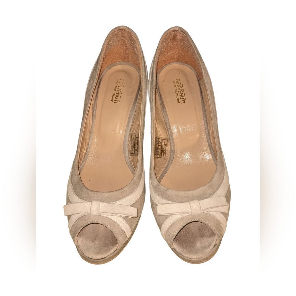 Benvenuti Calzatyre Italiane gray suede peep toe heels size 37